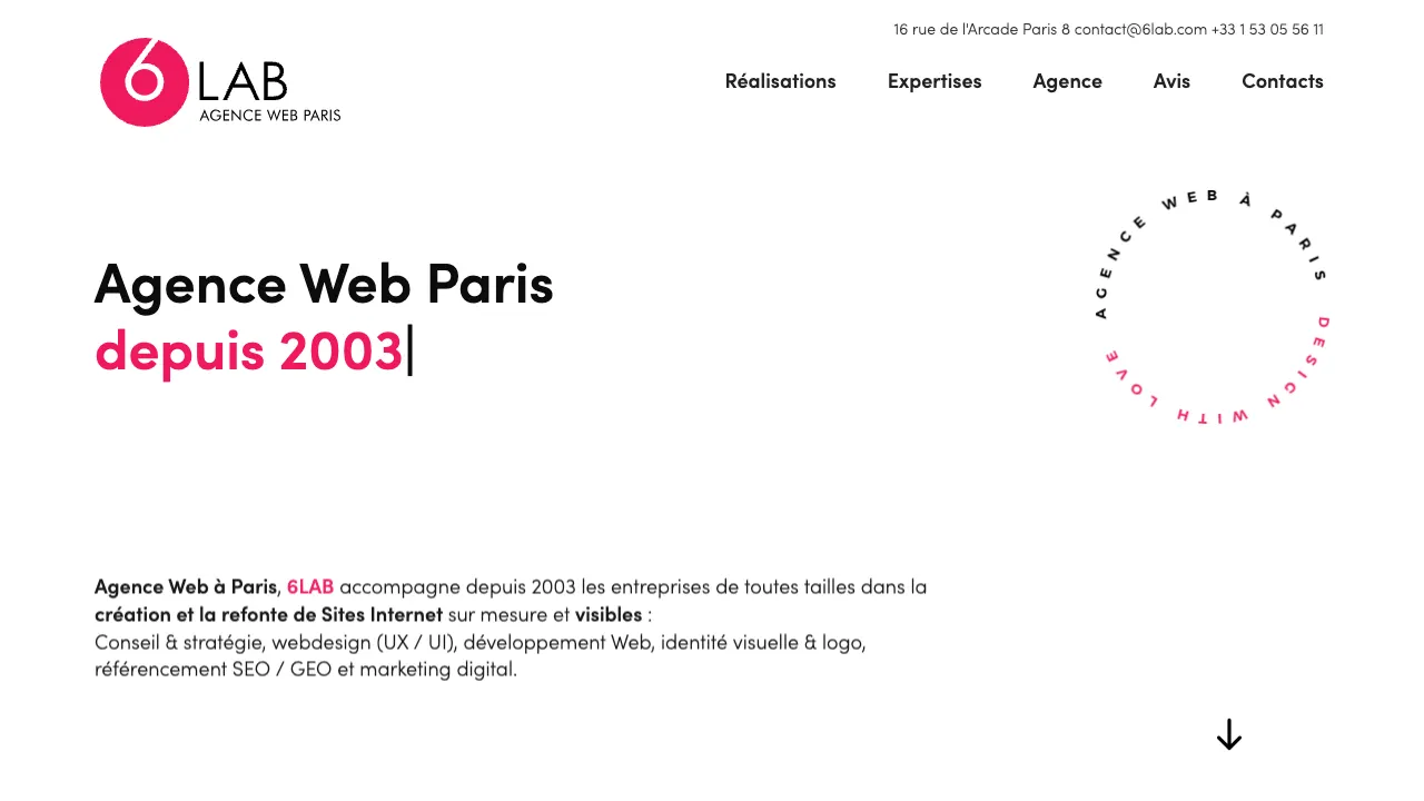 Page d'accueil du site de 6LAB