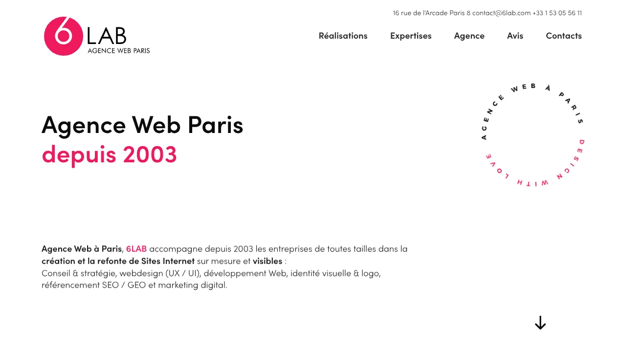 Page d'accueil du site de 6LAB