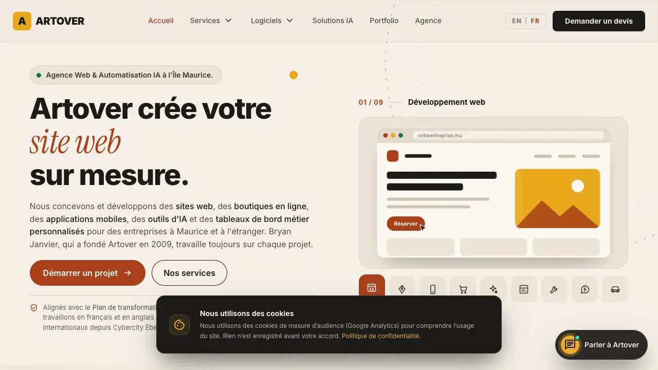 Page d'accueil du site de Artover