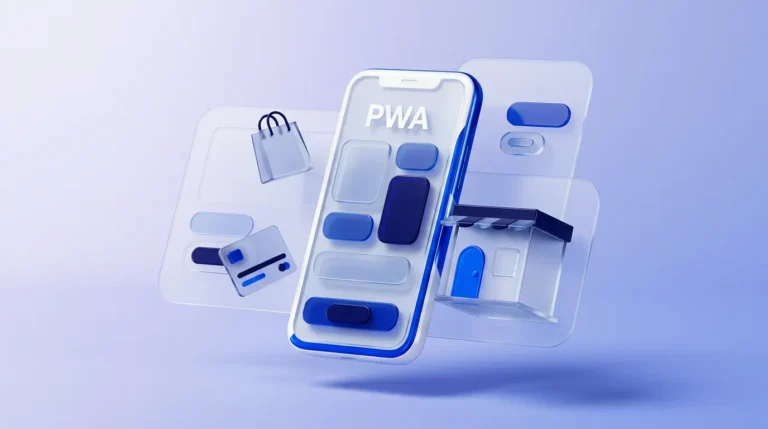 Smartphone blanc brillant affichant des blocs d'interface d'application abstraits sur un écran dépoli.