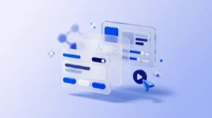 Panneau de verre dépoli avec des éléments d'interface utilisateur abstraits, représentant l'IA.