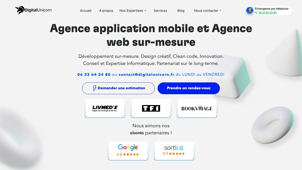 Page d'accueil du site de Digitalunicorn