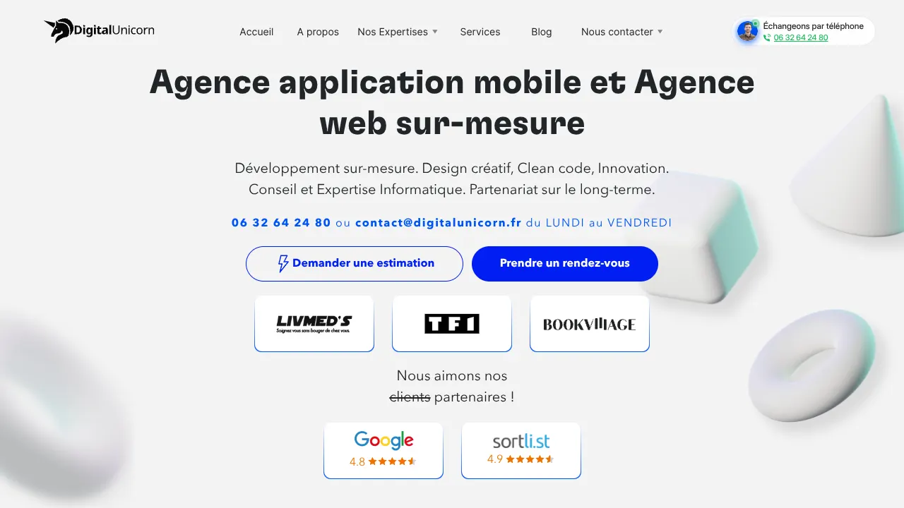 Page d'accueil du site de Digitalunicorn