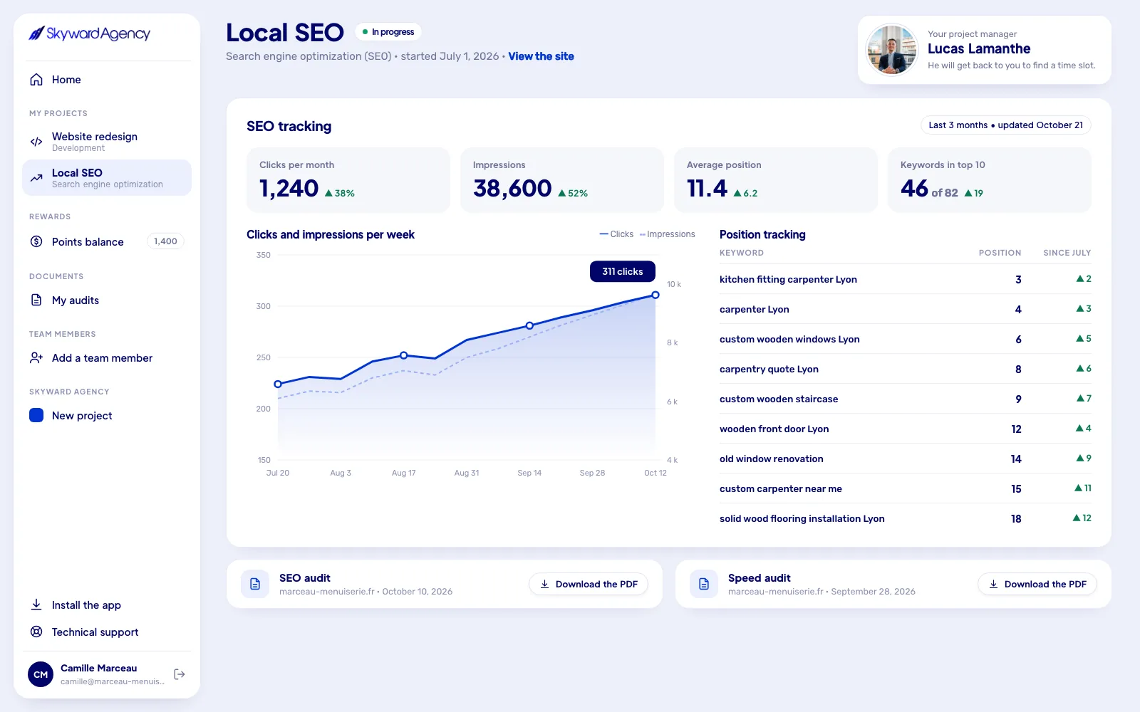SEO tracking: clicks, impressions and keyword positions
