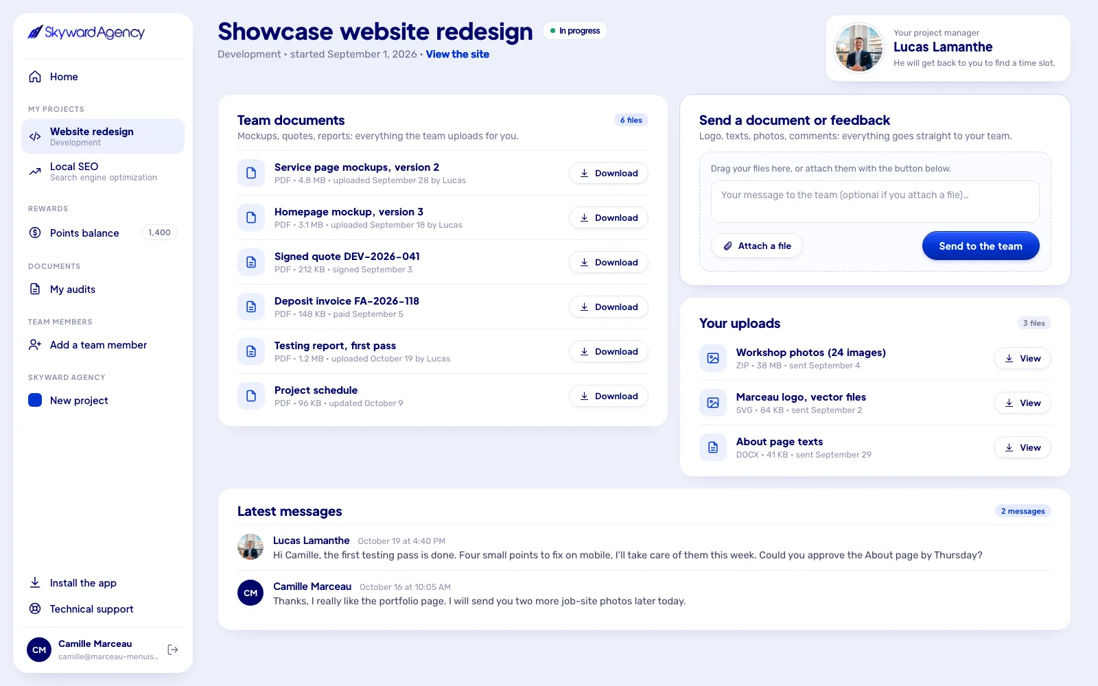 Project documents and exchanges with the team
