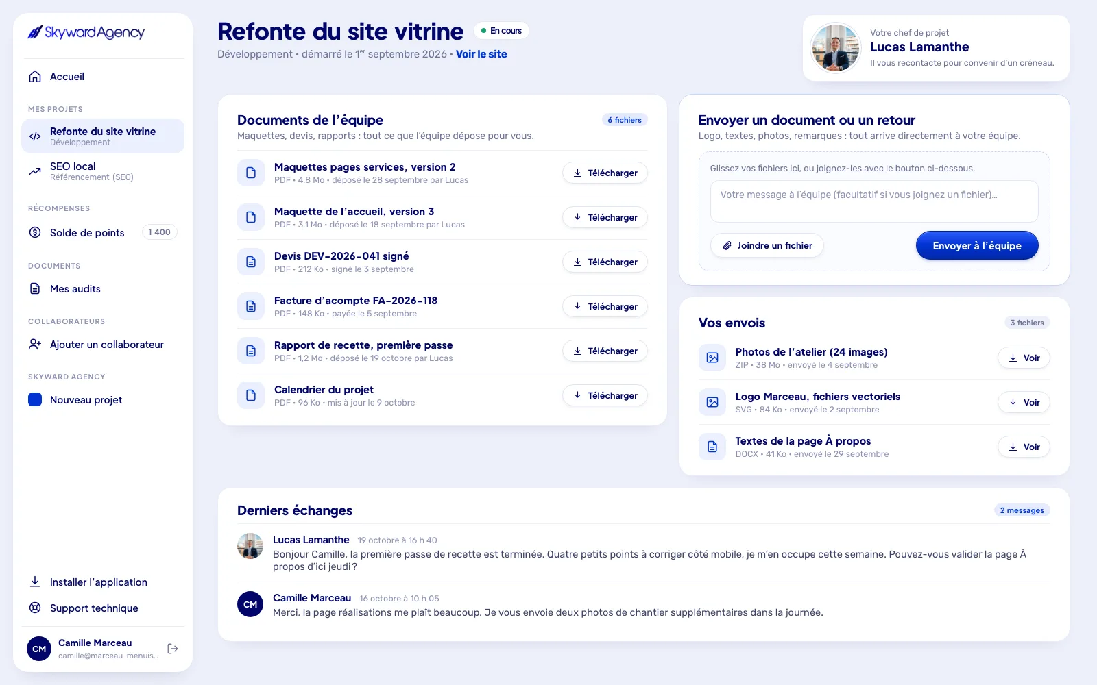 Documents du projet et échanges avec l’équipe