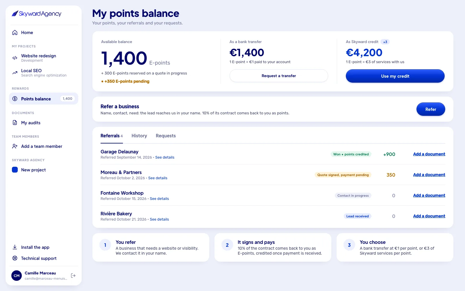 Points balance and recommendations