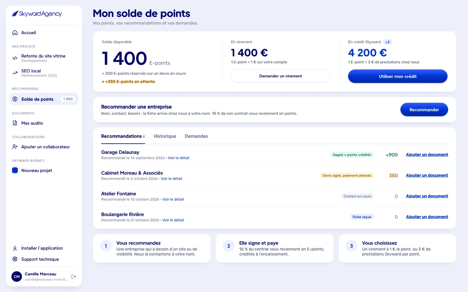 Solde de points et recommandations