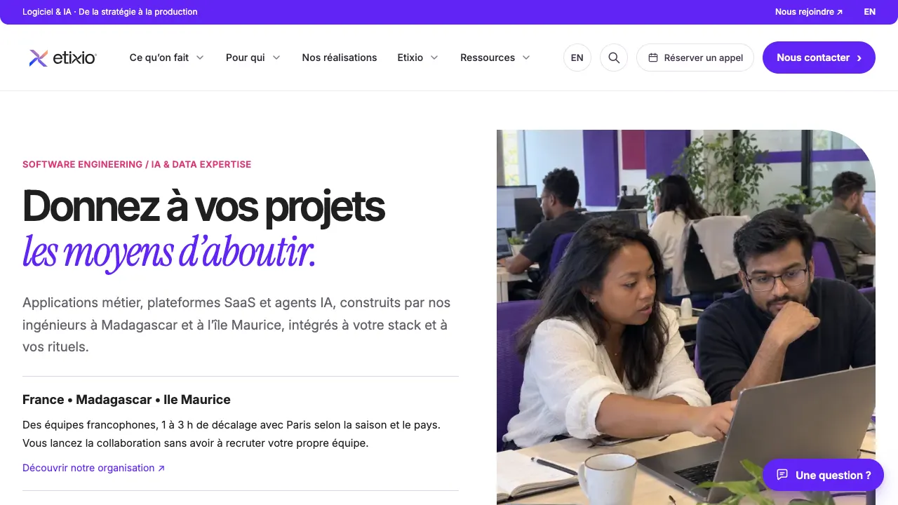 Page d'accueil du site de Etixio