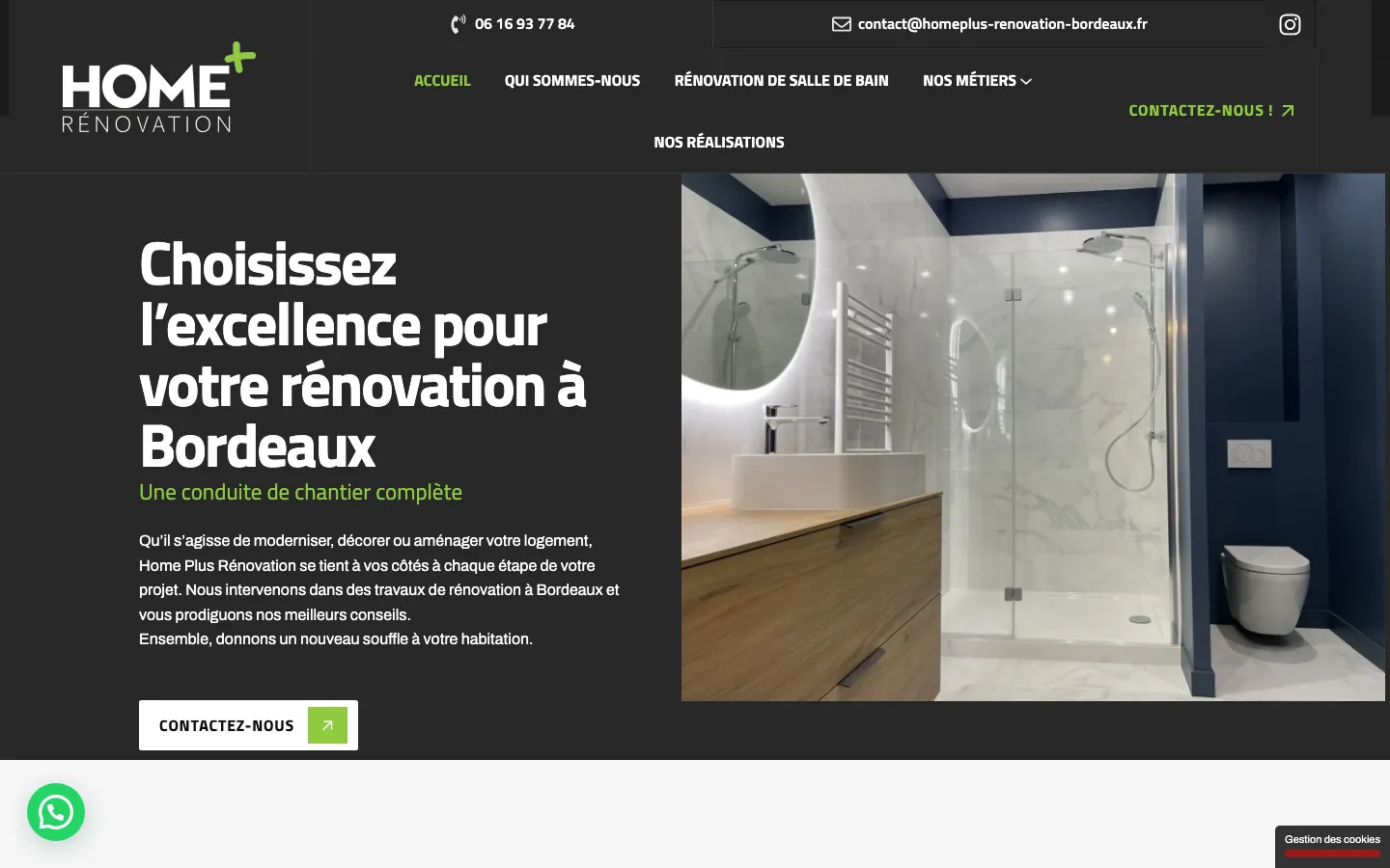 Capture sur ordinateur du site de Home Plus Rénovation, artisan à Bordeaux