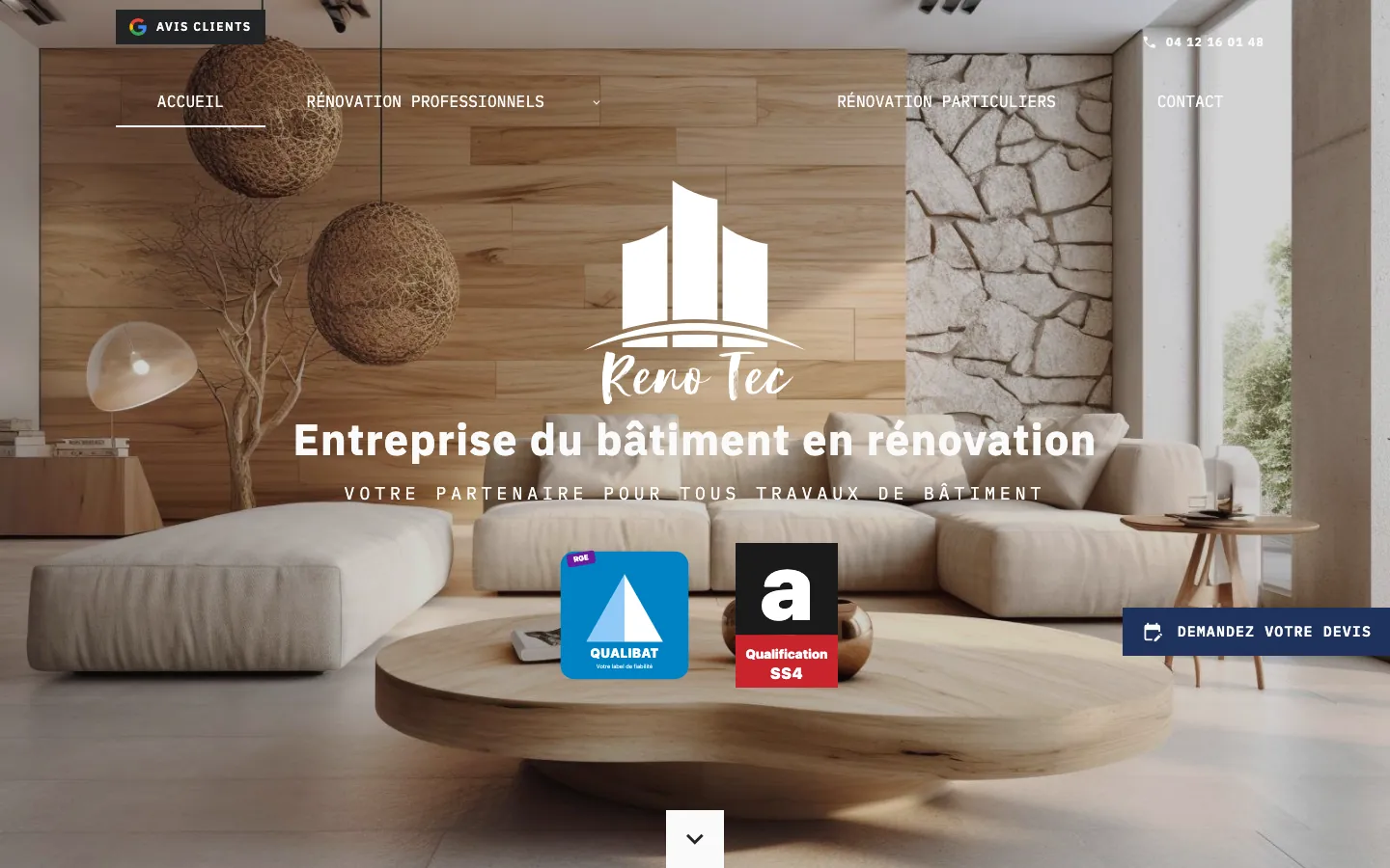 Capture sur ordinateur du site de Reno Tec, artisan à Vaulx-en-Velin, près de Lyon