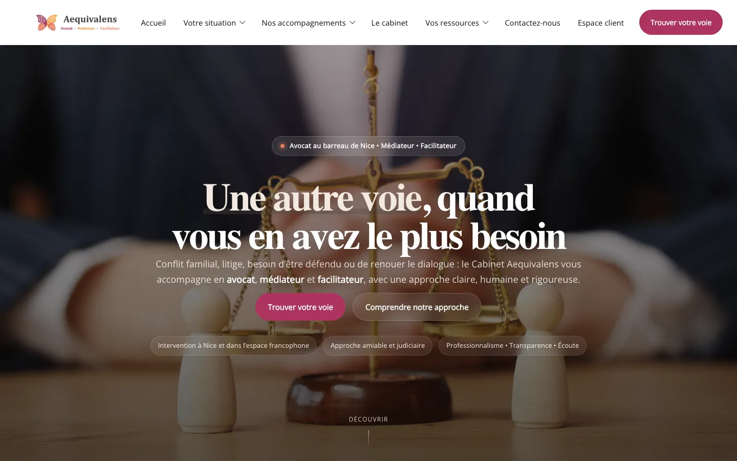 Capture sur ordinateur du site de Cabinet Aequivalens, avocat à Nice