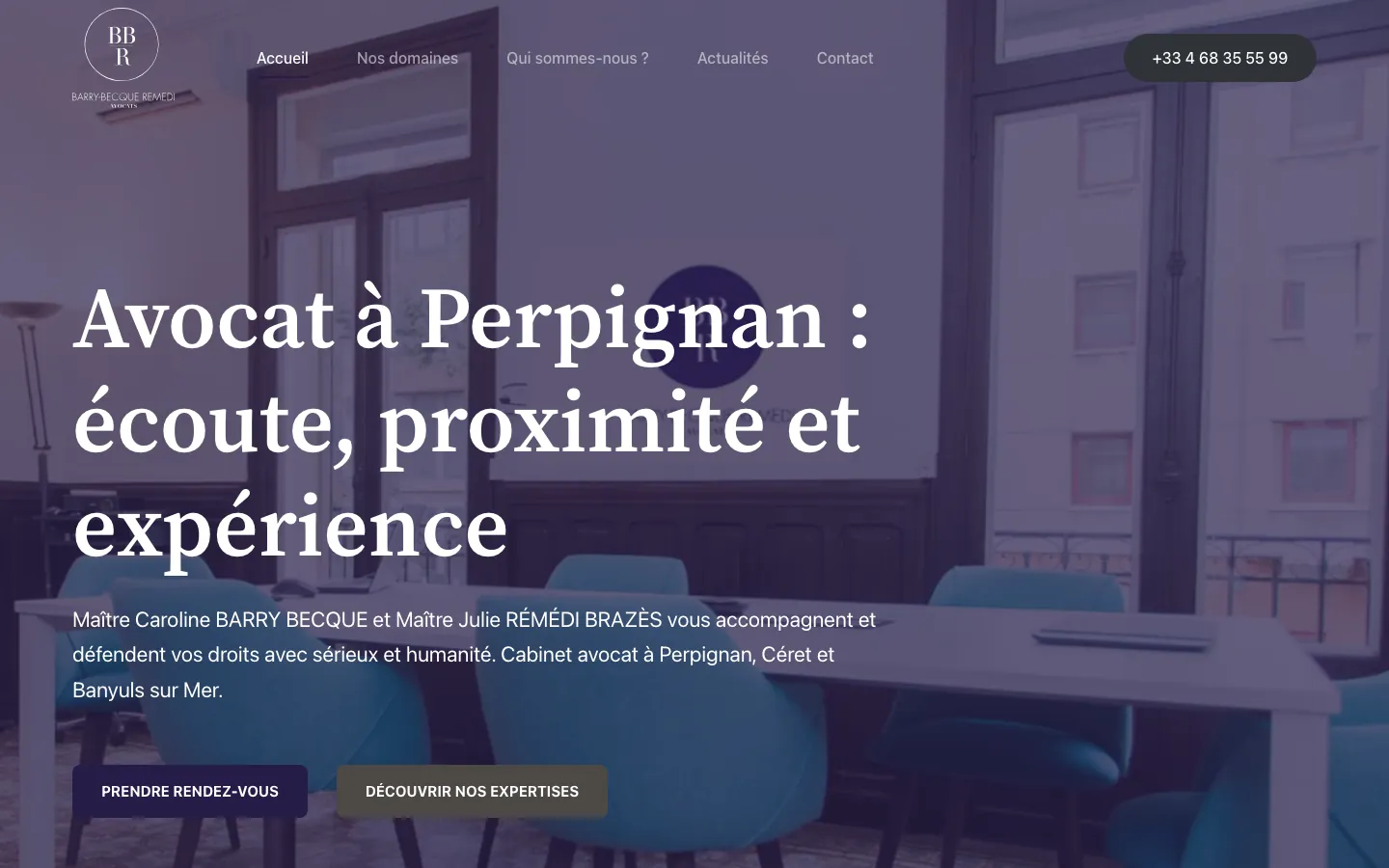 Capture sur ordinateur du site de Cabinet BBR, avocat à Perpignan