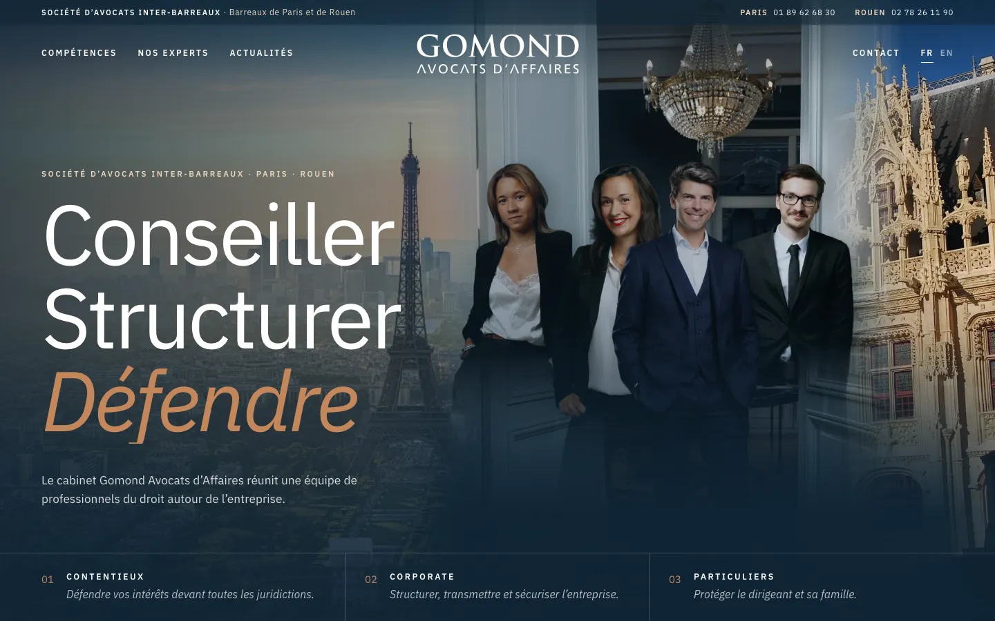 Capture sur ordinateur du site de Gomond Avocats d’Affaires, avocat à Paris et Rouen