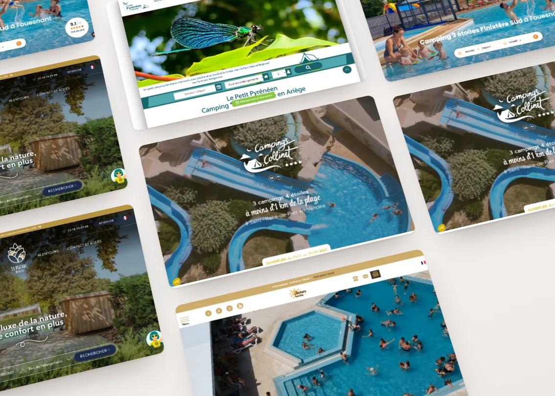 Mosaïque de sites de campings vus sur ordinateur