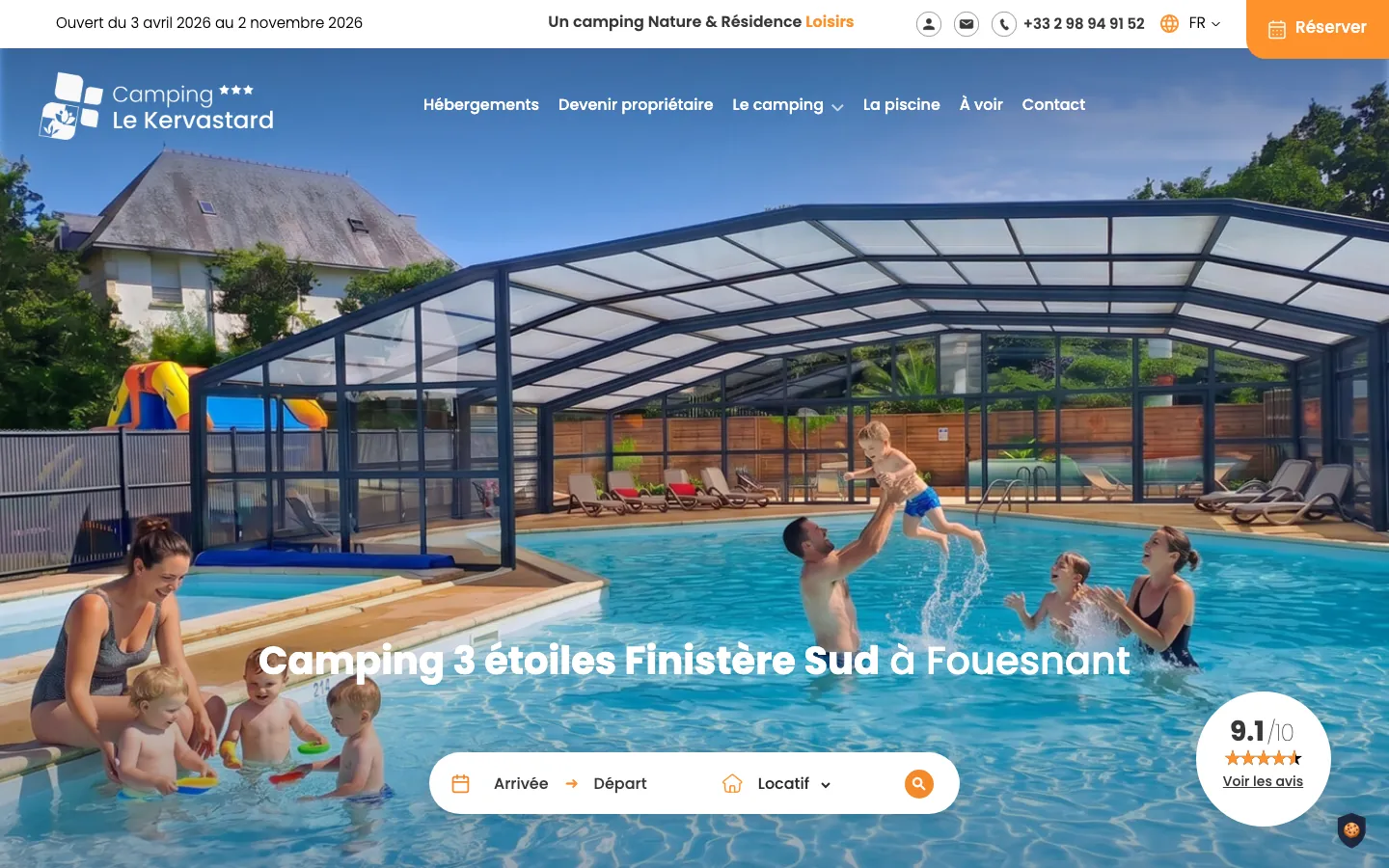 Capture sur ordinateur du site de Camping Le Kervastard, camping à Fouesnant