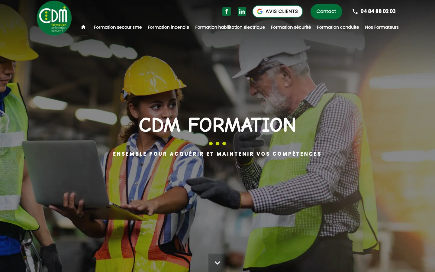 Capture sur ordinateur du site de CDM Formation, organisme de formation à Vay, en Loire-Atlantique