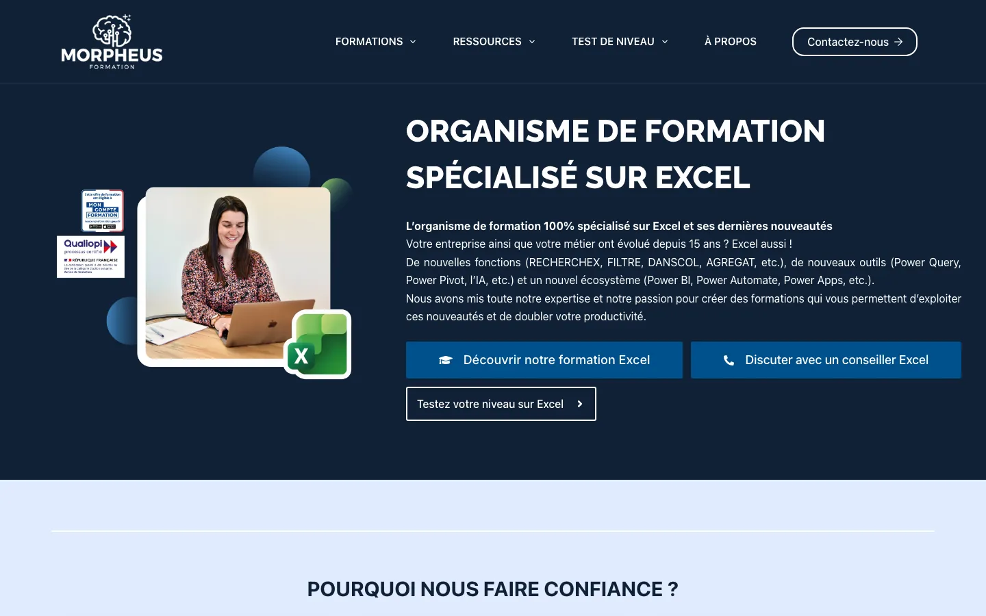 Capture sur ordinateur du site de Morpheus Formation, organisme de formation à Paris