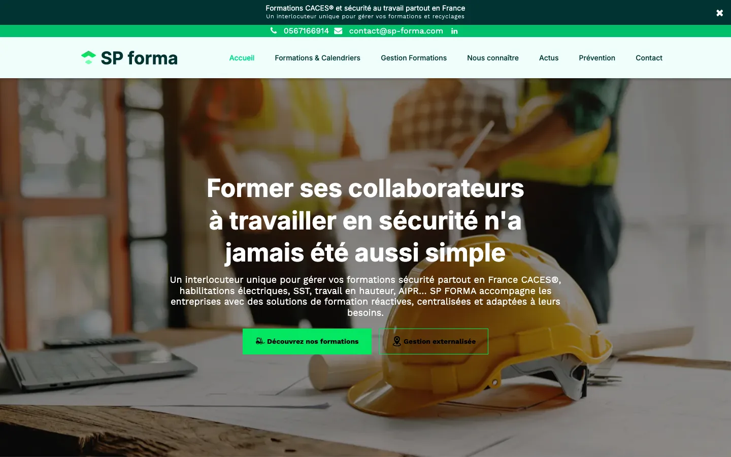 Capture sur ordinateur du site de SP Forma, organisme de formation à Paris