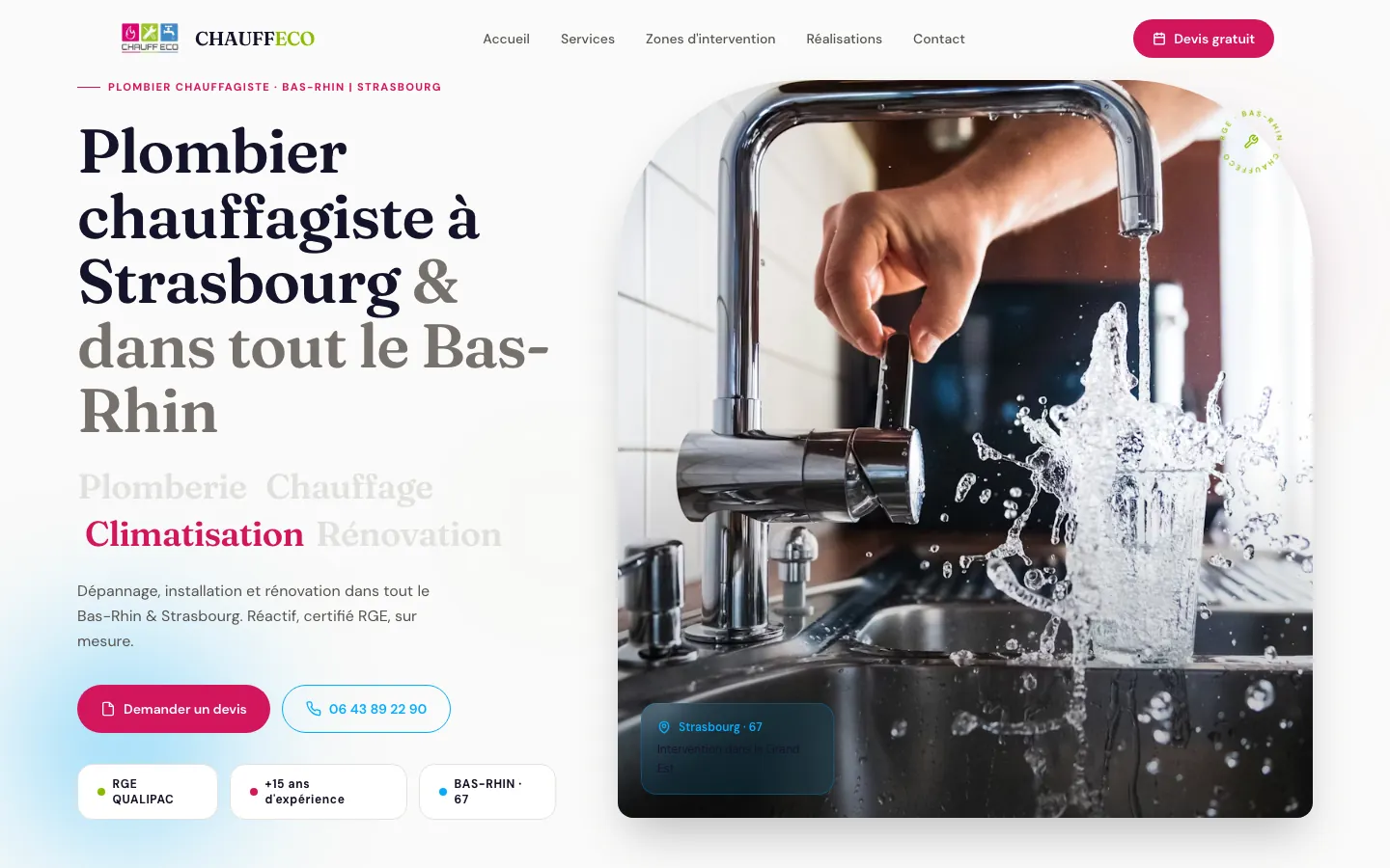 Capture sur ordinateur du site de Chauffeco, plombier à Strasbourg