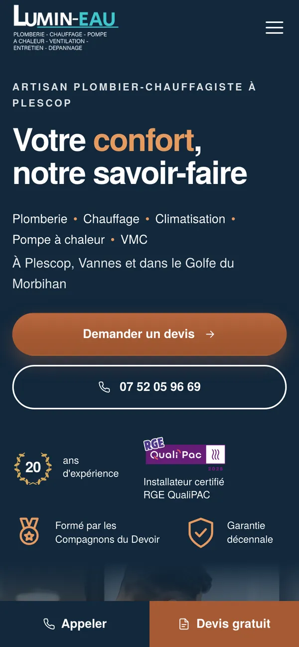 Le même site sur mobile