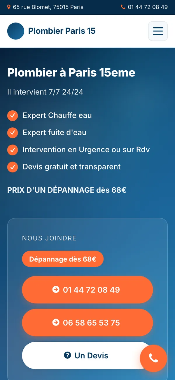 Le même site sur mobile