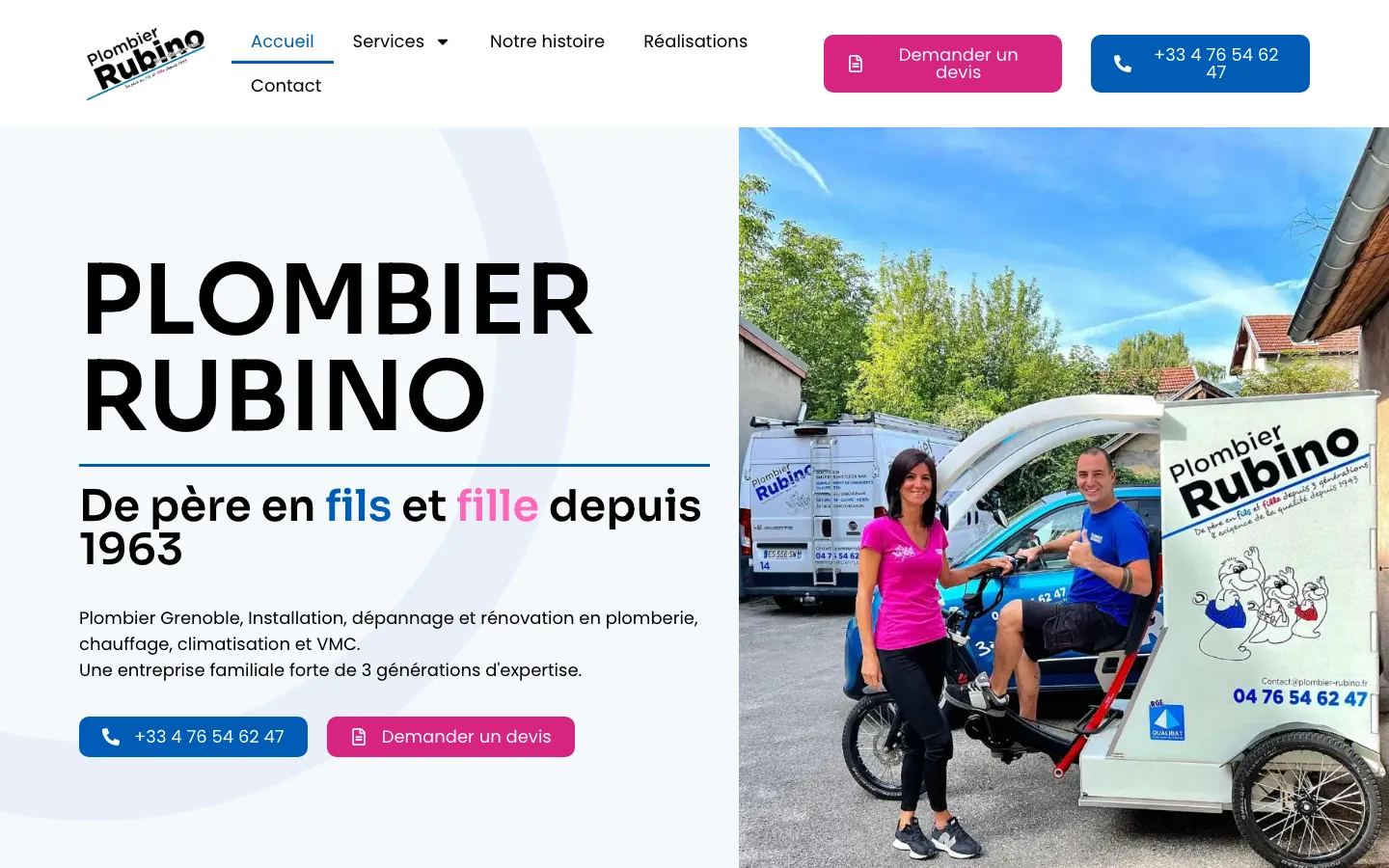 Capture sur ordinateur du site de Plombier Rubino, plombier à Grenoble