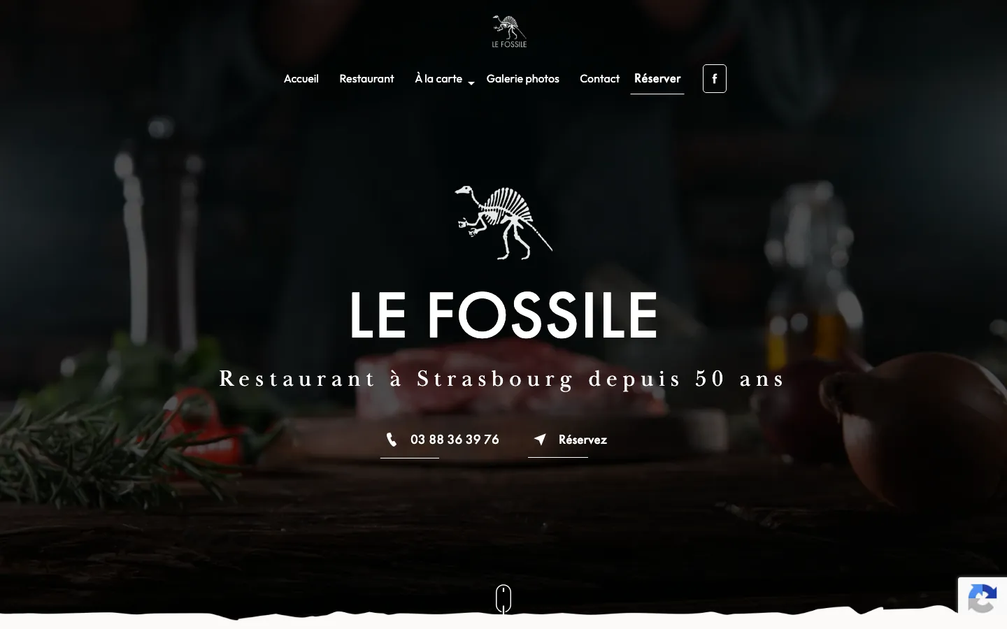 Capture sur ordinateur du site de Le Fossile, restaurant à Strasbourg