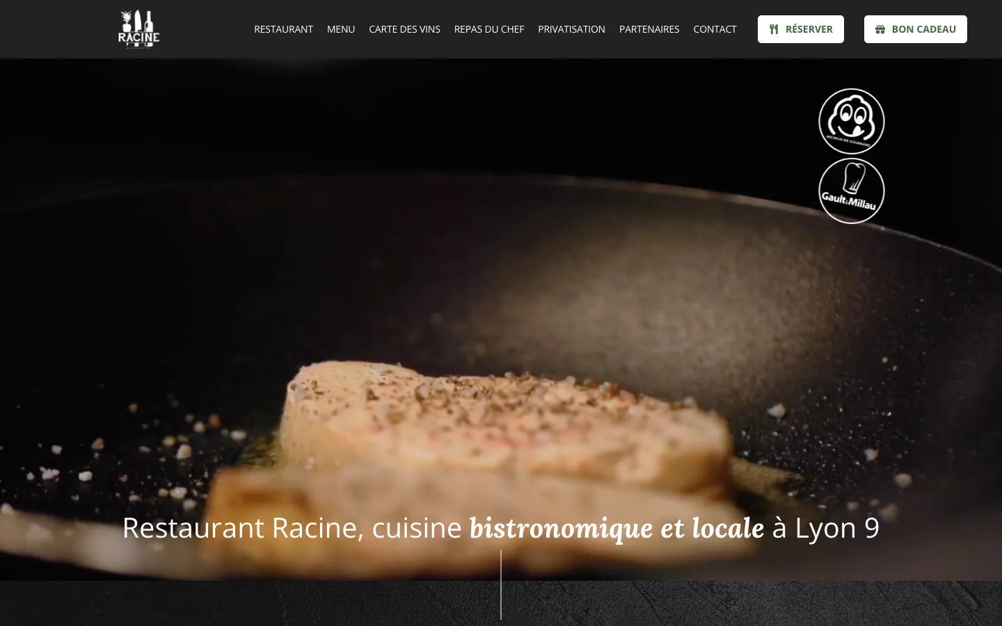 Capture sur ordinateur du site de Racine, restaurant à Lyon 9e
