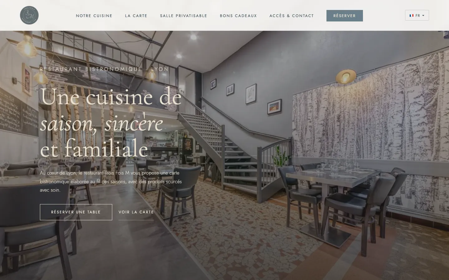 Capture sur ordinateur du site de Trois Fois M, restaurant à Lyon