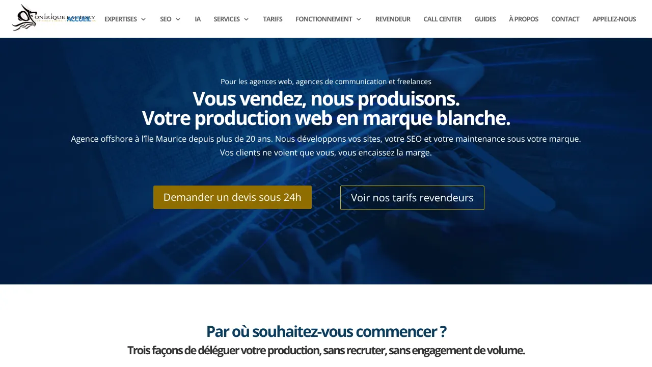 Page d'accueil du site de Oniriquefactory