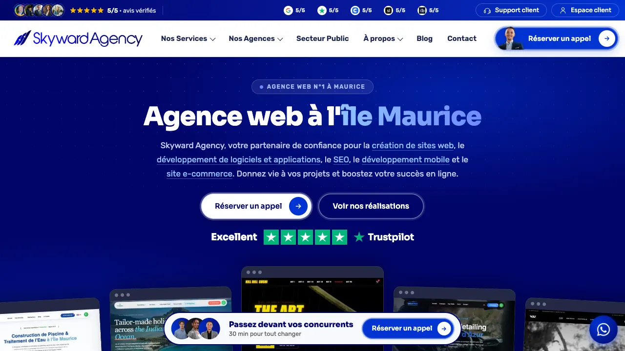 Page d'accueil du site de Skyward Agency