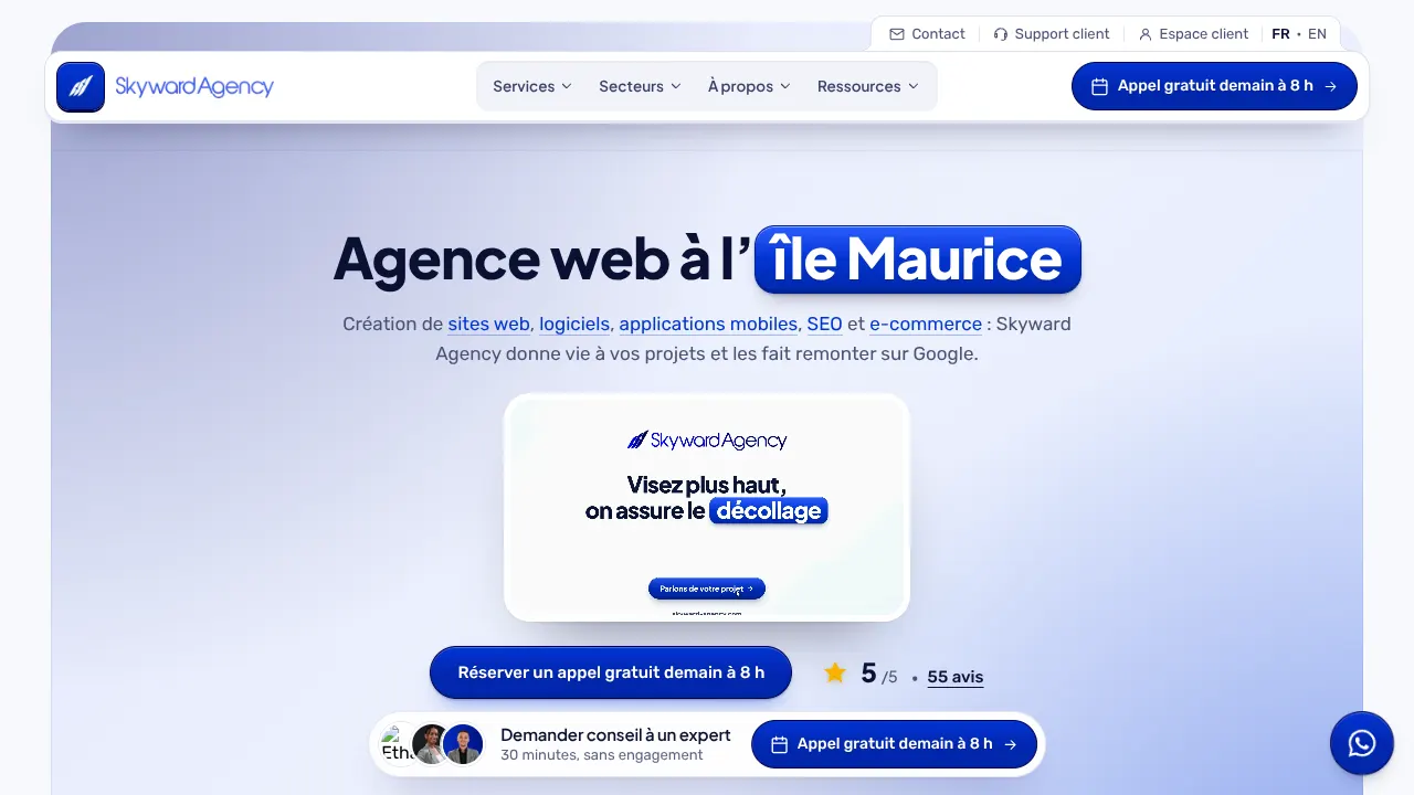 Page d'accueil du site de Skyward Agency