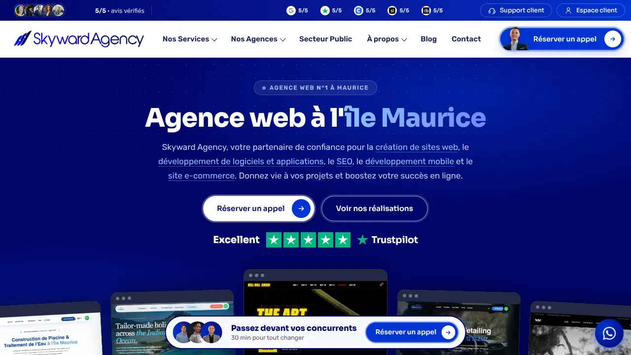 Page d'accueil du site de Skyward Agency