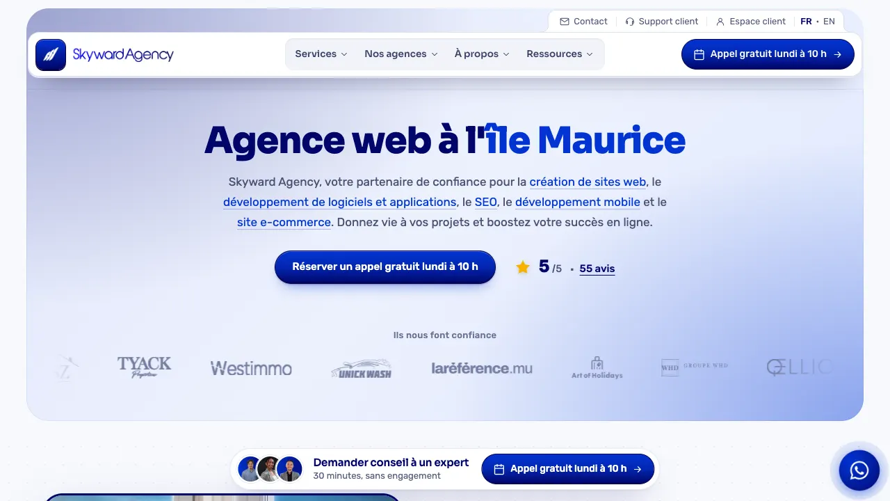 Page d'accueil du site de Skyward Agency