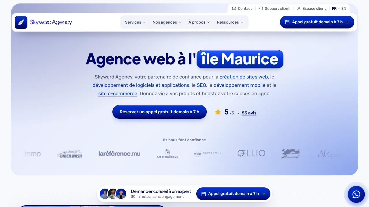 Page d'accueil du site de Skyward Agency