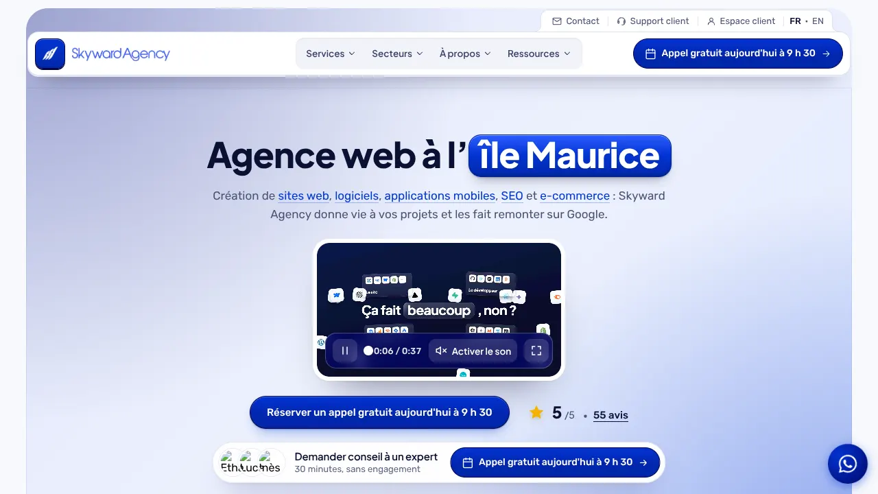Page d'accueil du site de Skyward Agency